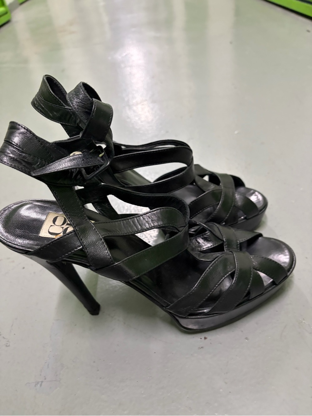 Barneys New York Black Leather Strappy High Heel Sandals